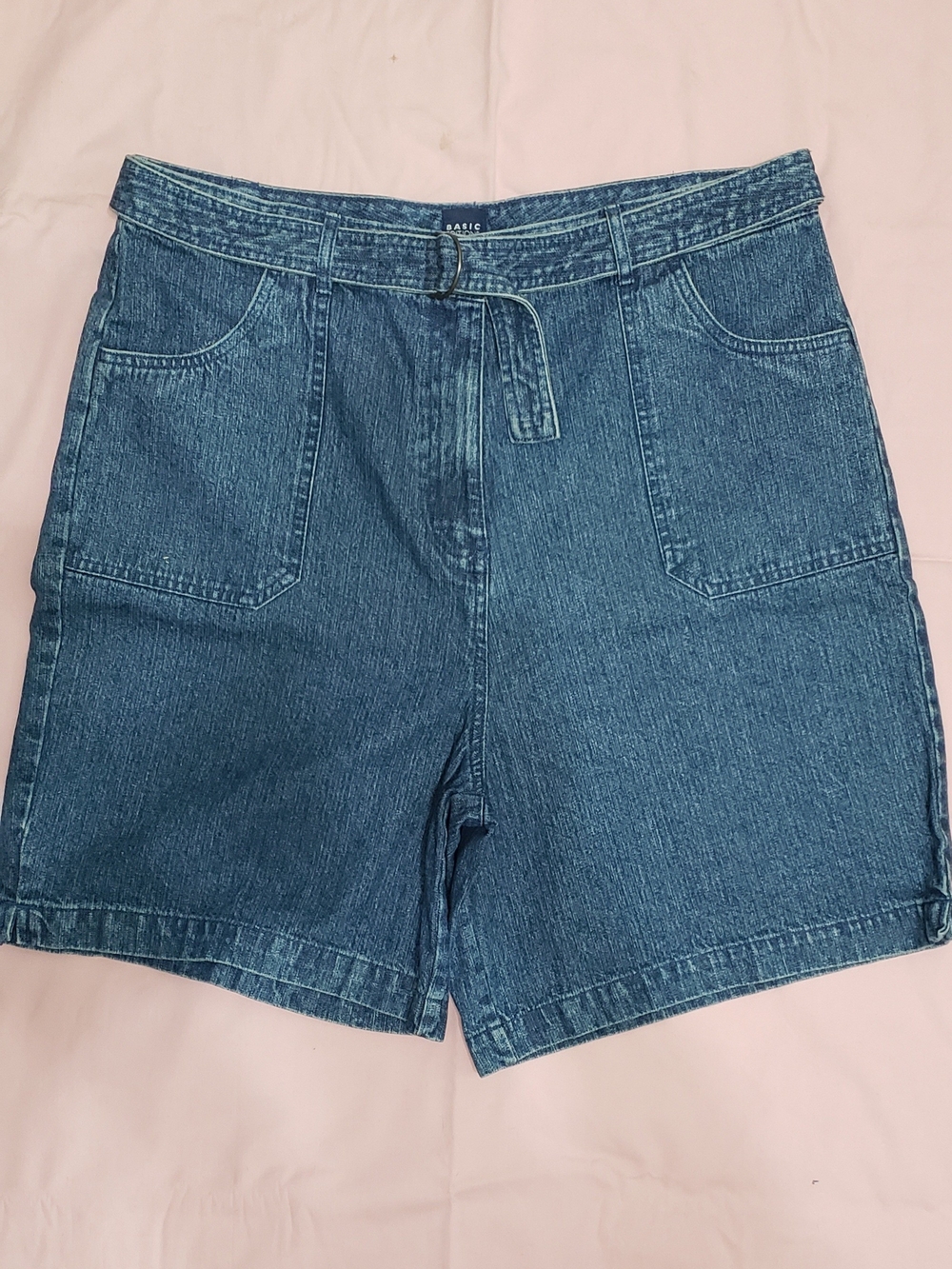 Basic Editions Denim Belted High-Rise Jean Shorts - Blue
